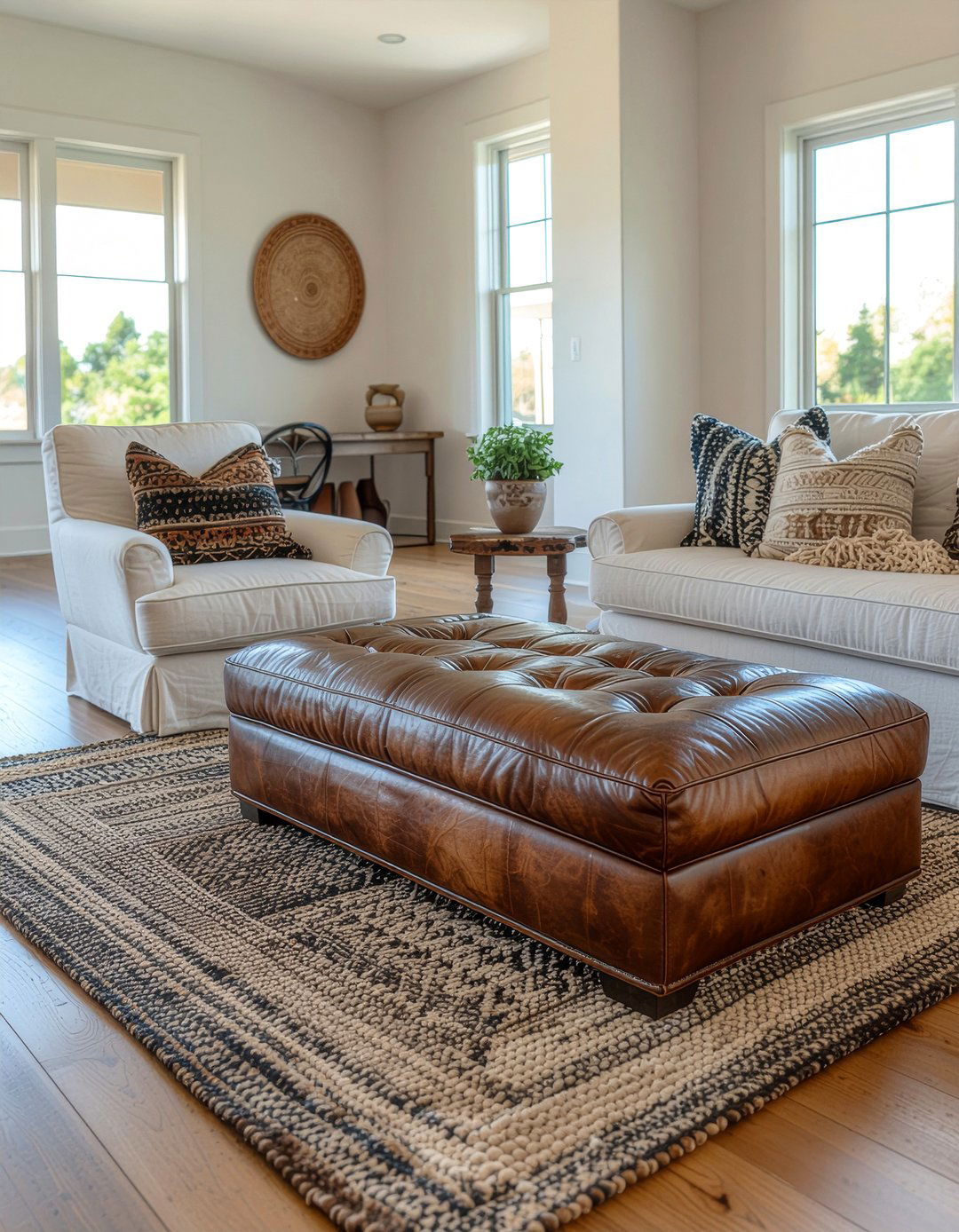 Distressed Leather Ottoman - 30 living room Mediterranean furniture ideas