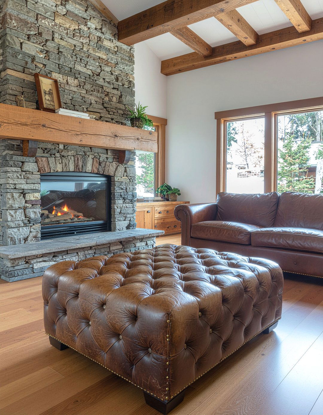 Distressed Leather Tufted Ottoman - 30 living room tufted ottoman ideas