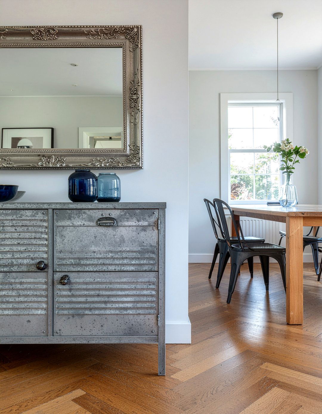 Distressed Metal Sideboard - 30 metal dining room ideas