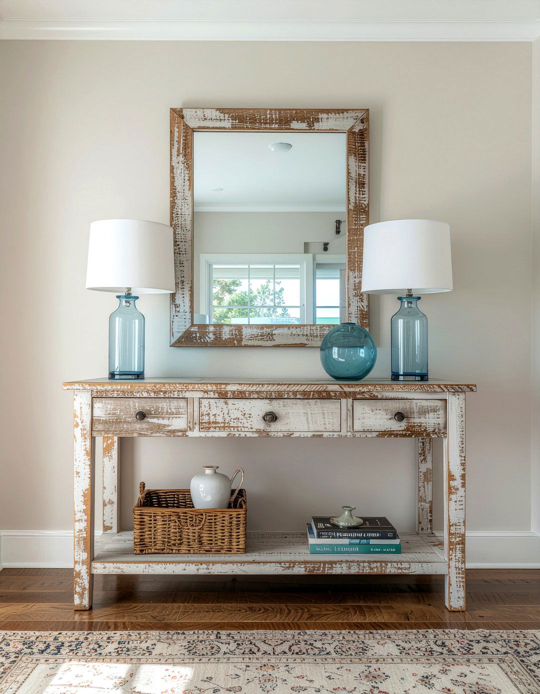 Distressed Pine Console - 30 living room coastal furniture ideas