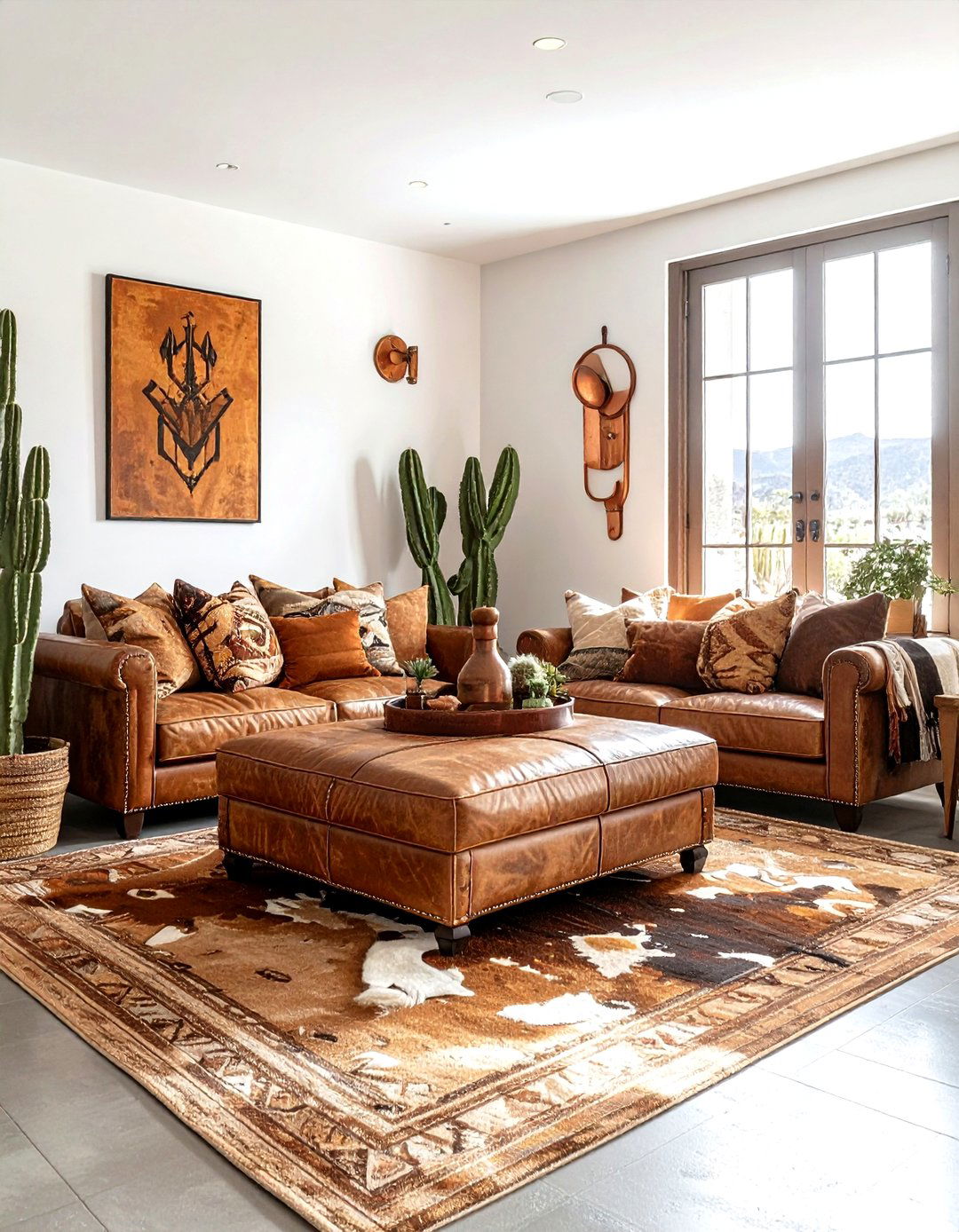 Distressed Tan Leather Ottoman - 30 living room leather ottoman ideas