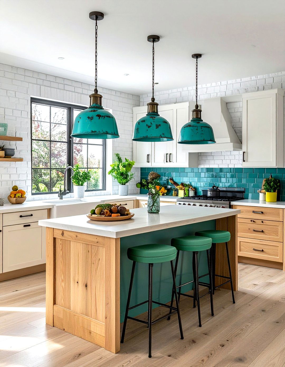 Distressed Teal Metal - 30 metal pendant kitchen ideas