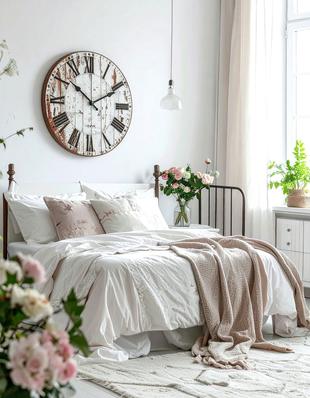 Distressed White Large Clock - 30 oversized clock ideas