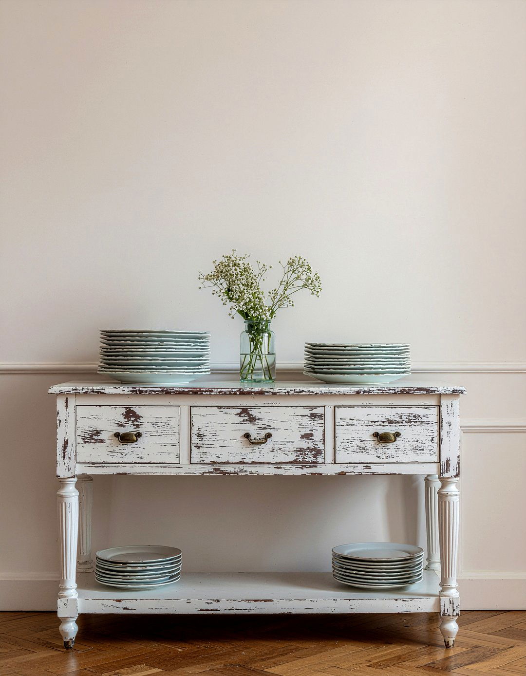 Distressed White Sideboard - 30 French country dining room ideas