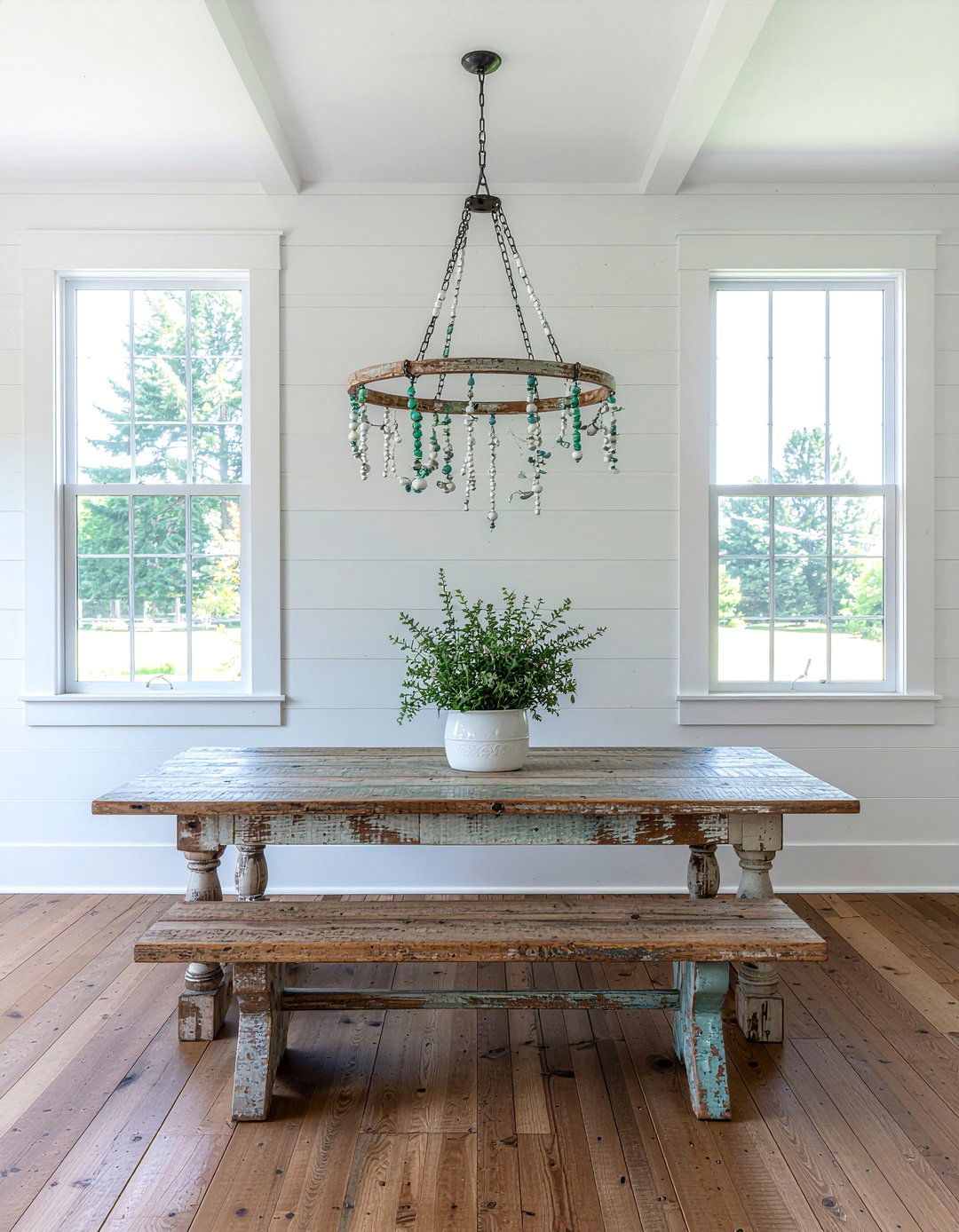 Distressed Wood Beaded Chandelier - 30 beaded chandelier dining room ideas