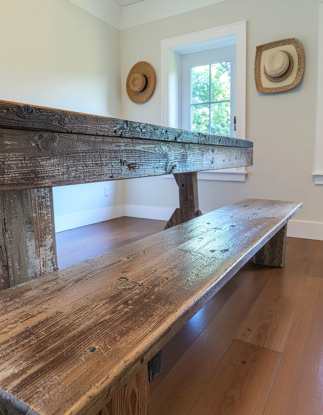 Distressed Wood Bench - 30 earthy dining room ideas