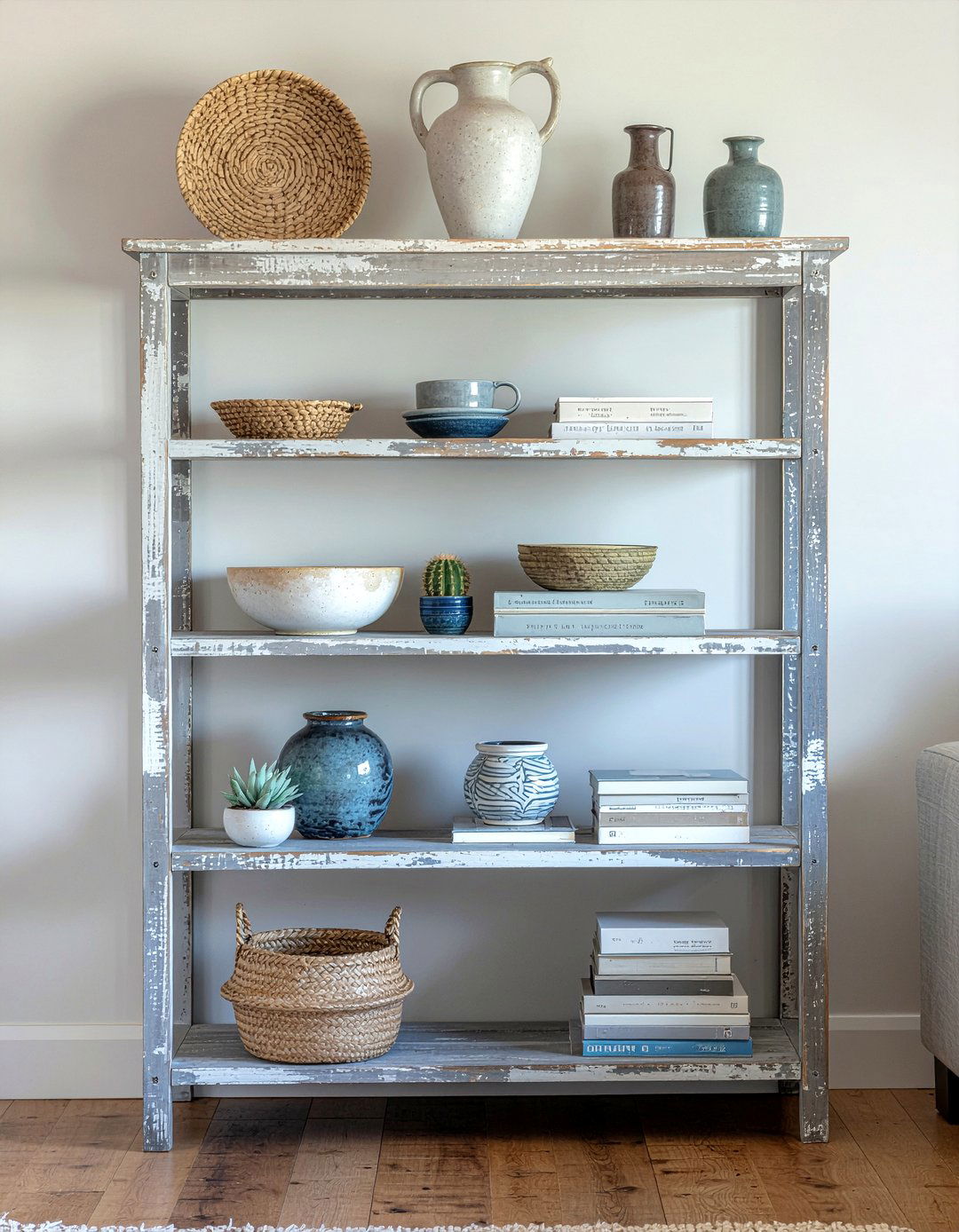 Distressed Wood Bookshelf - 30 living room southwestern furniture ideas