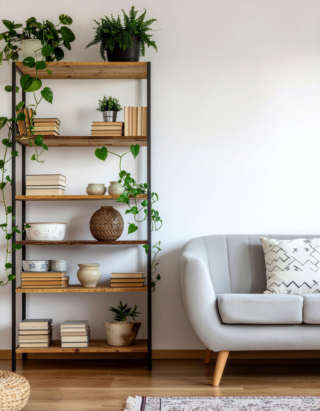 Distressed Wood Bookshelf - 30 living room rustic furniture ideas