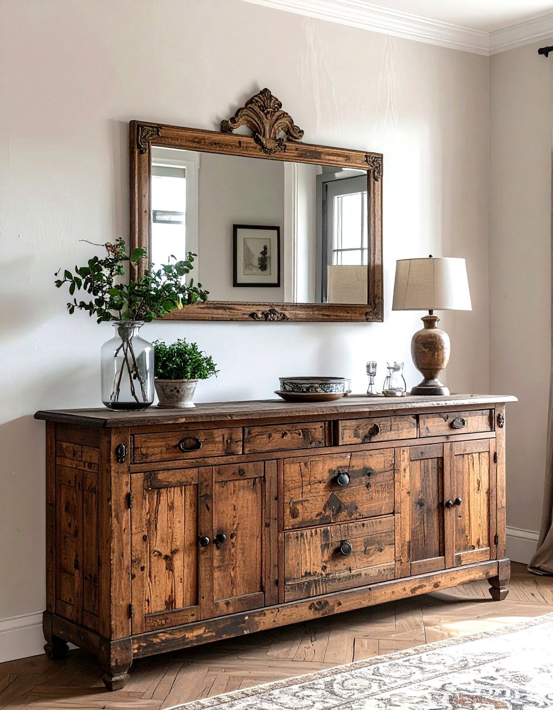 Distressed Wood Buffet - 30 wood accent dining room ideas