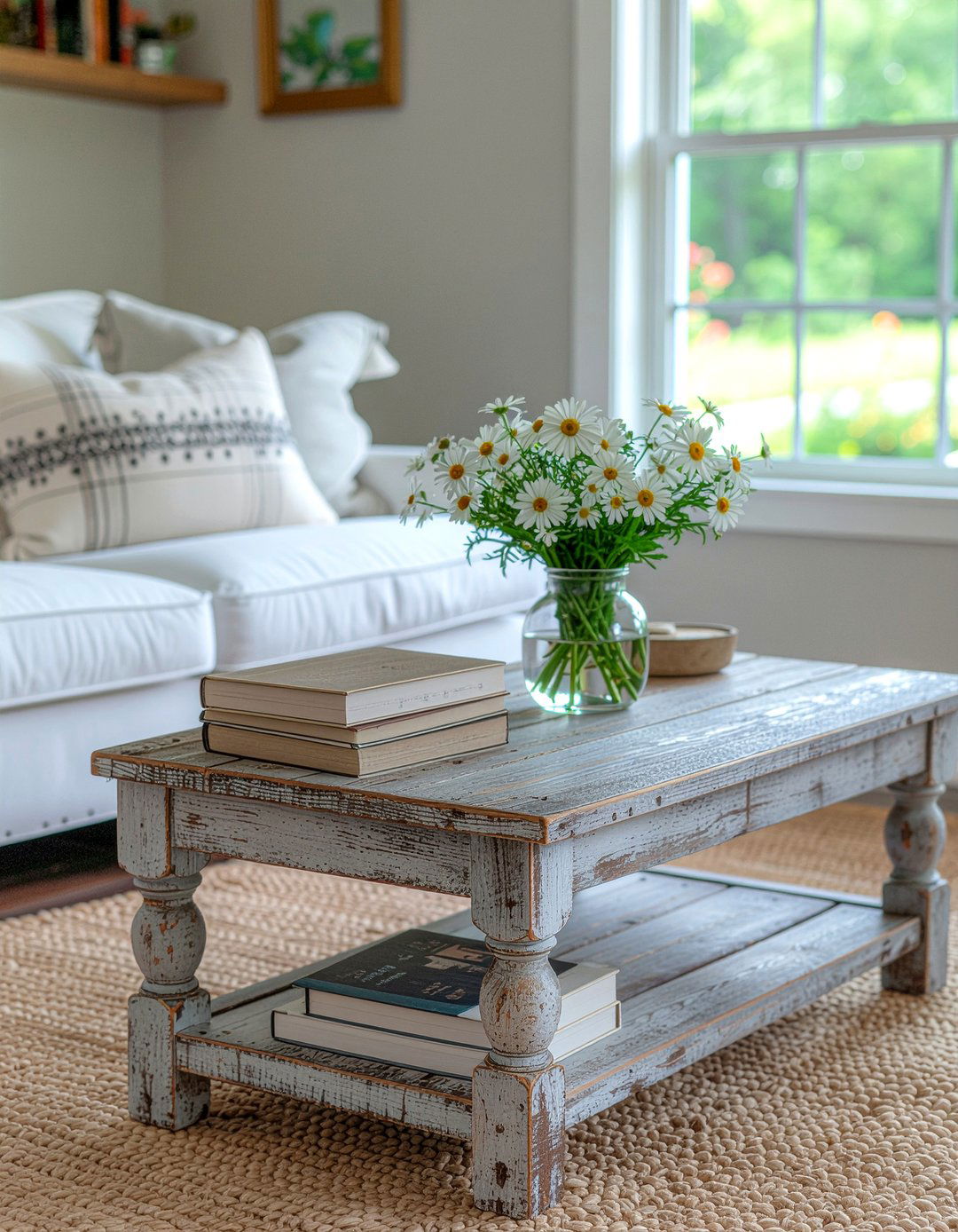 Distressed Wood Coffee Table - 30 living room cottage furniture ideas