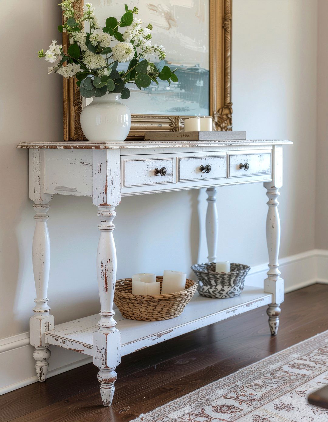 Distressed Wood Console Table - 30 living room French furniture ideas