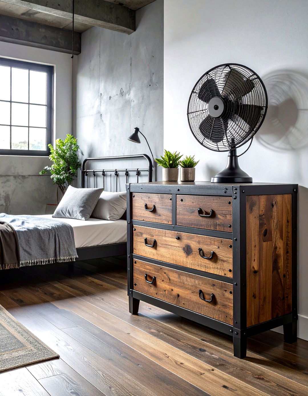 Distressed Wood Dresser - 30 industrial black bedroom ideas