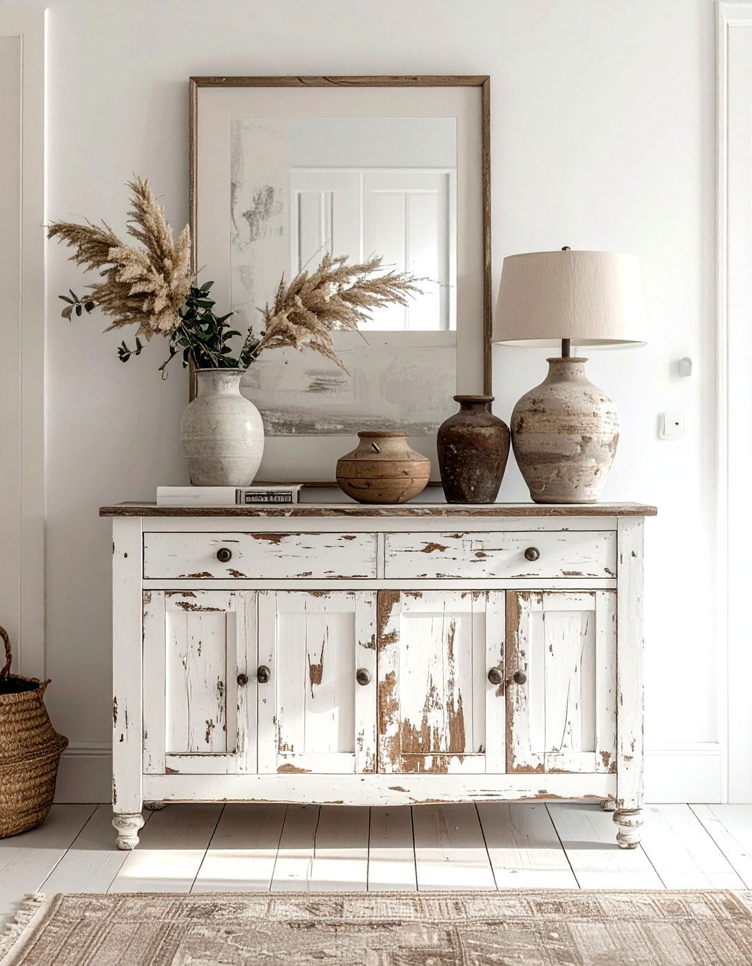 Distressed Wood Sideboard Entryway - 30 antique decor ideas