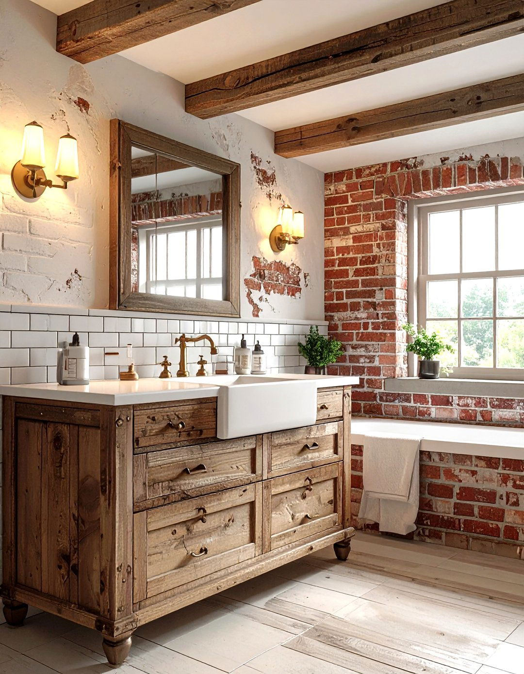 Distressed brick bathroom backsplash - 30 brick accent wall bathroom ideas