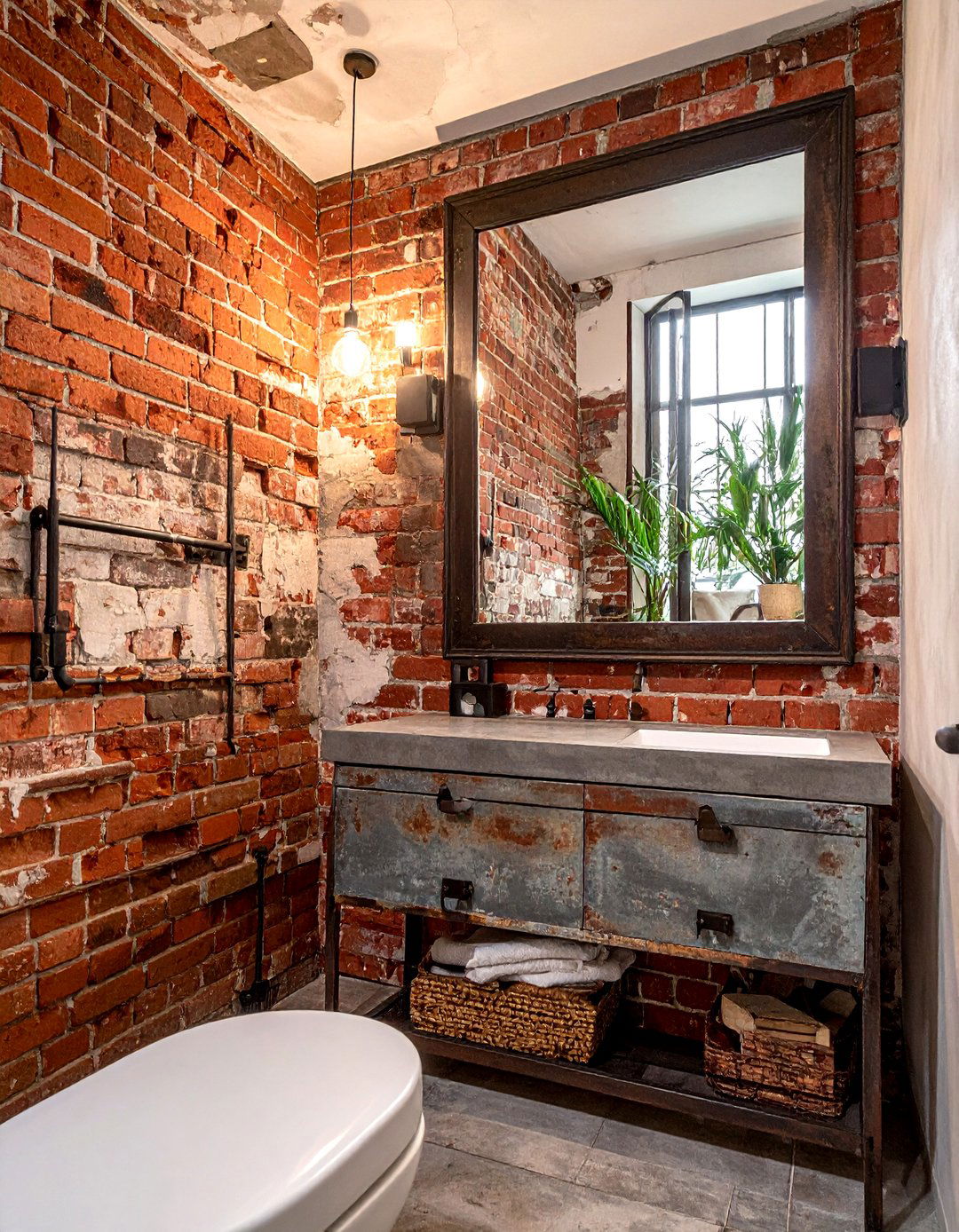 Distressed brick - 30 brick bathroom ideas