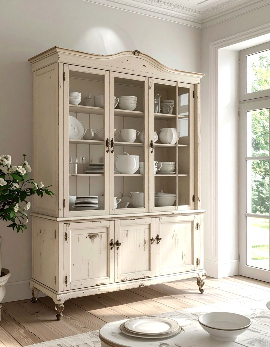 Distressed cream china cabinet - 30 cream dining room furniture ideas