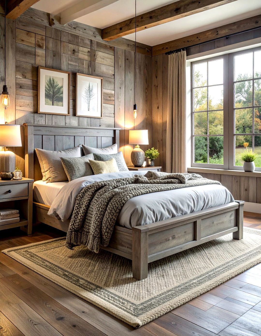 Distressed grey wood bed - 30 grey bedroom furniture ideas