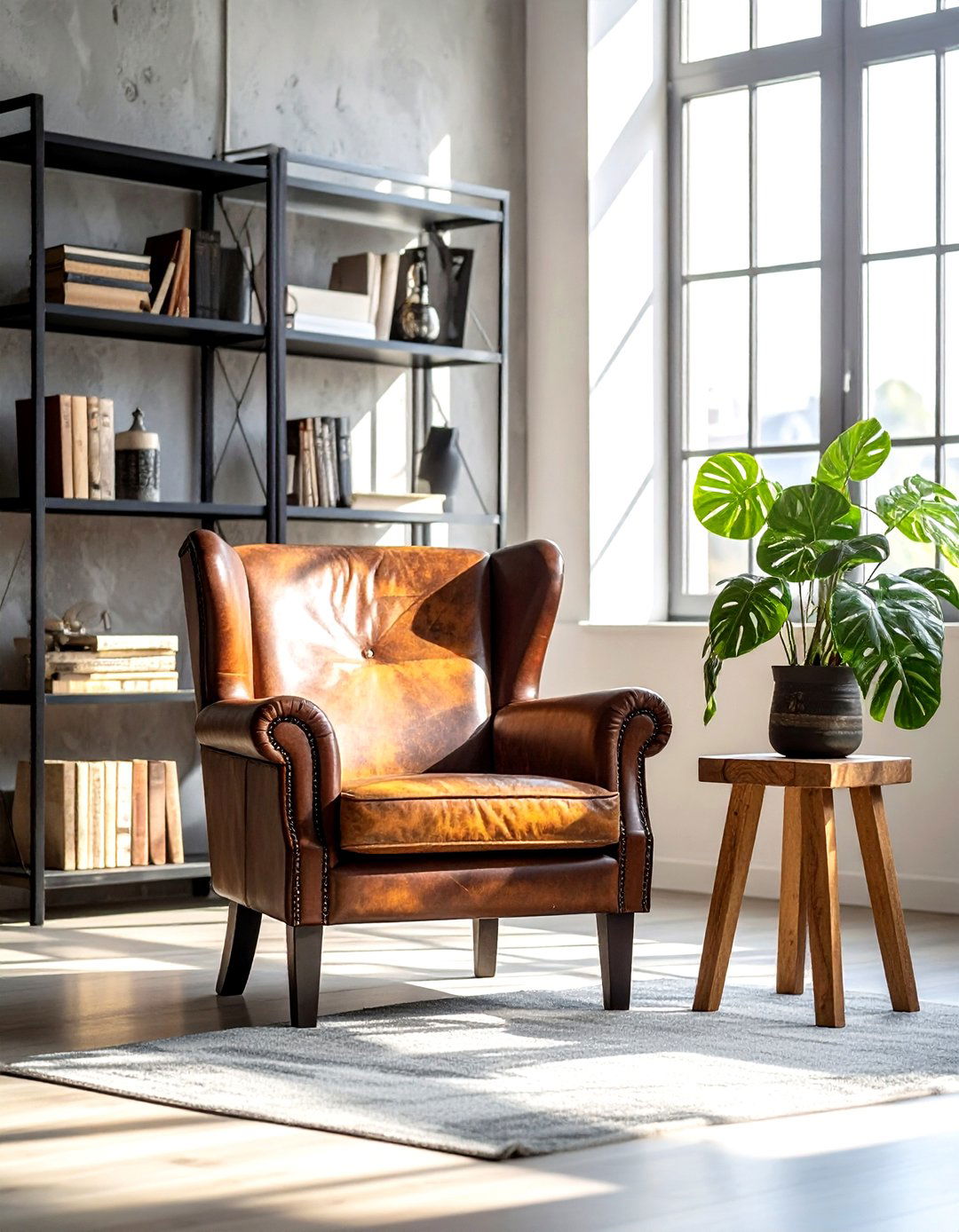 Distressed leather armchair - 30 living room industrial furniture ideas