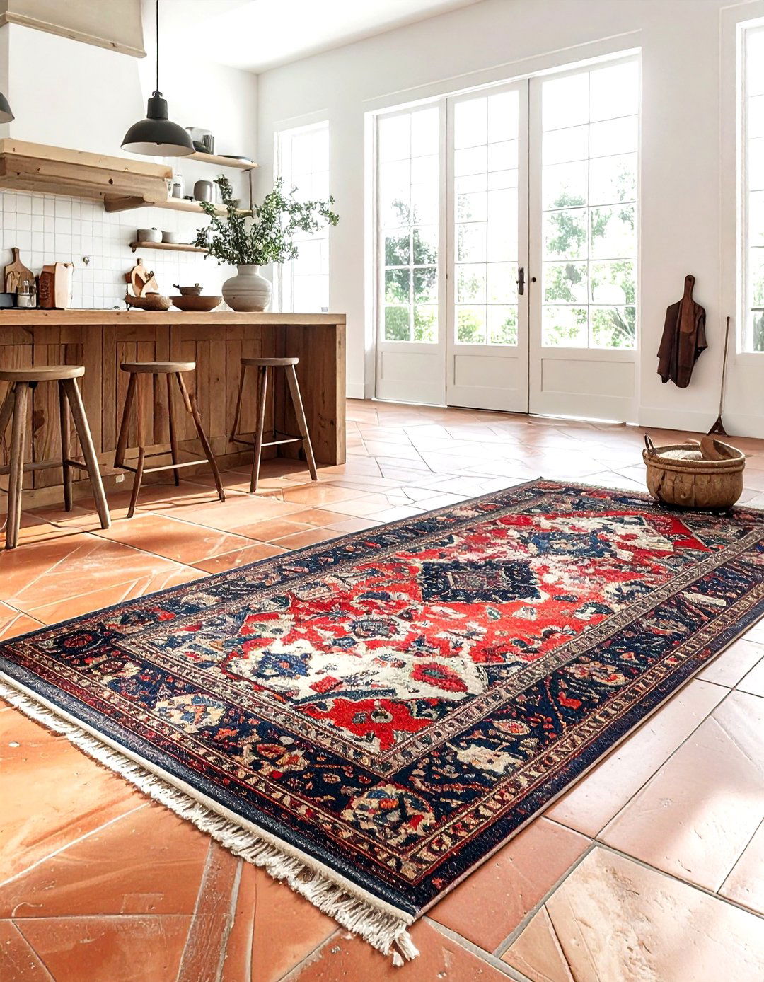 Distressed vintage kitchen rug - 30 French farmhouse kitchen ideas