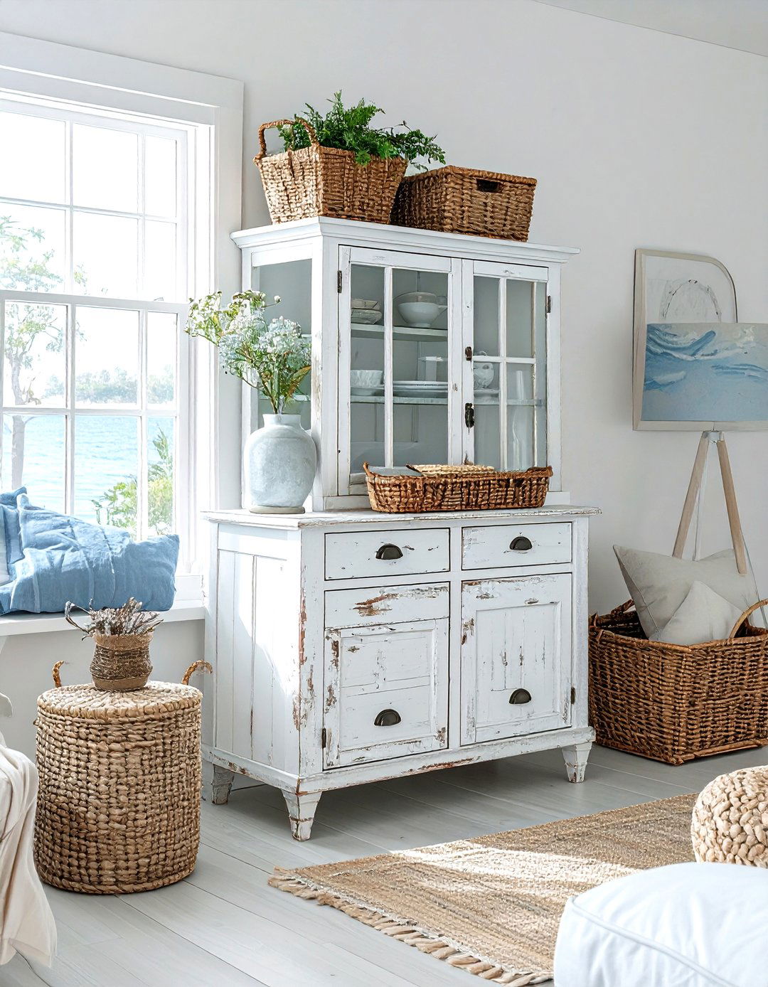 Distressed white armoire - 30 armoire decor ideas
