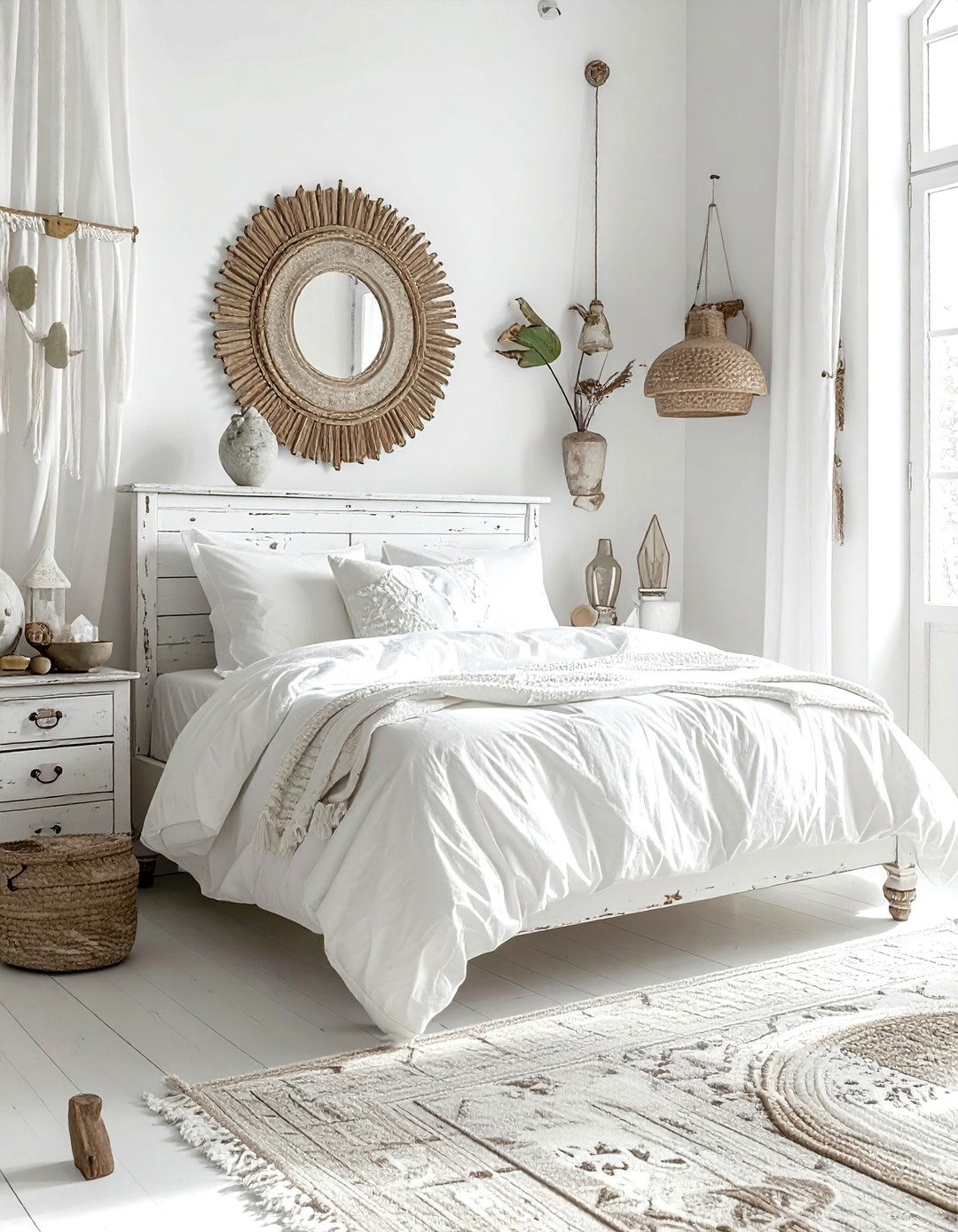 Distressed white dresser - 30 bohemian white bedroom ideas