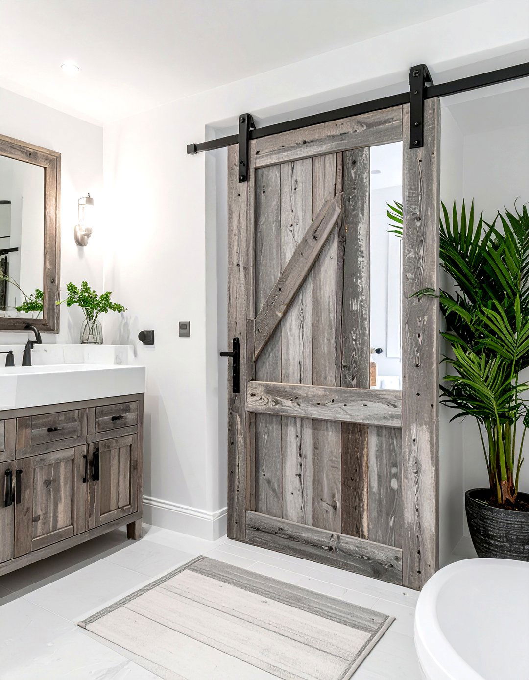 Distressed wood bathroom door - 30 Mediterranean bathroom ideas