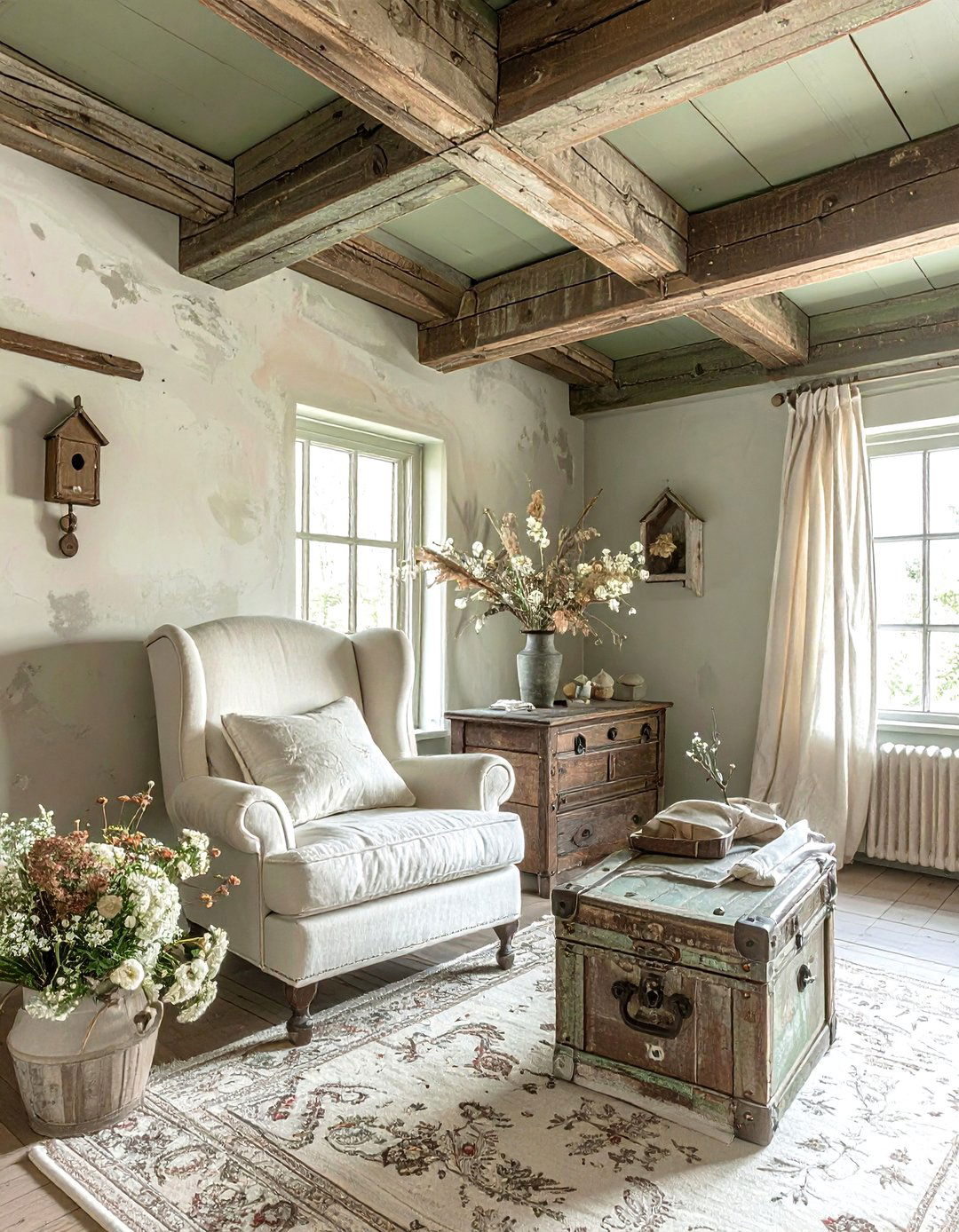 Distressed wood beams - 30 living room beam ideas