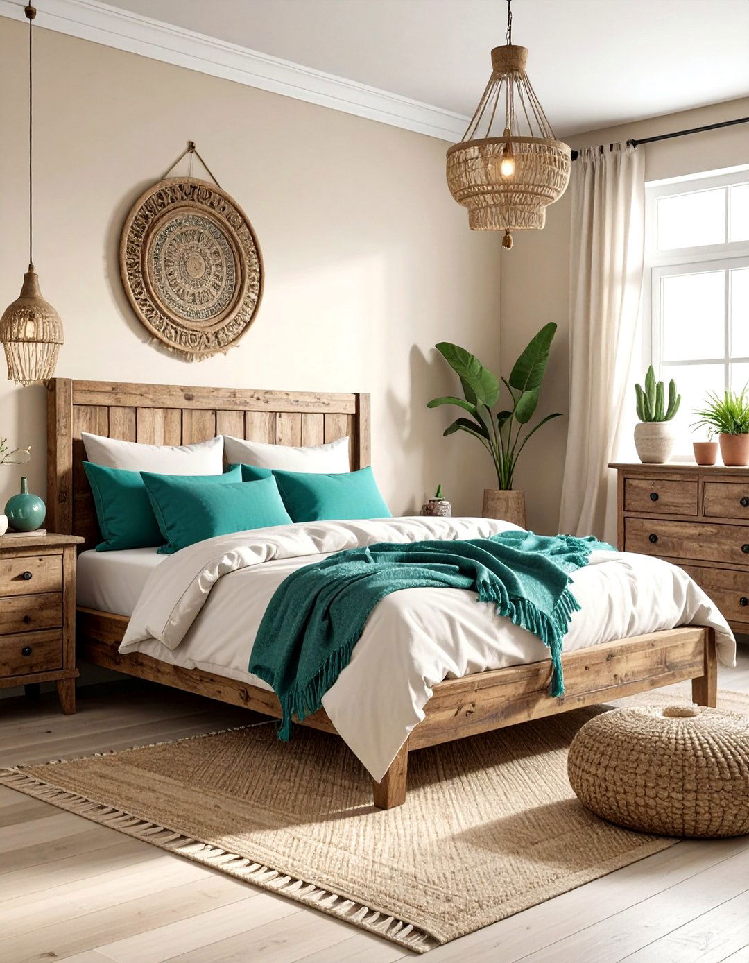 Distressed wood boho bedroom - 30 bohemian teal bedroom ideas