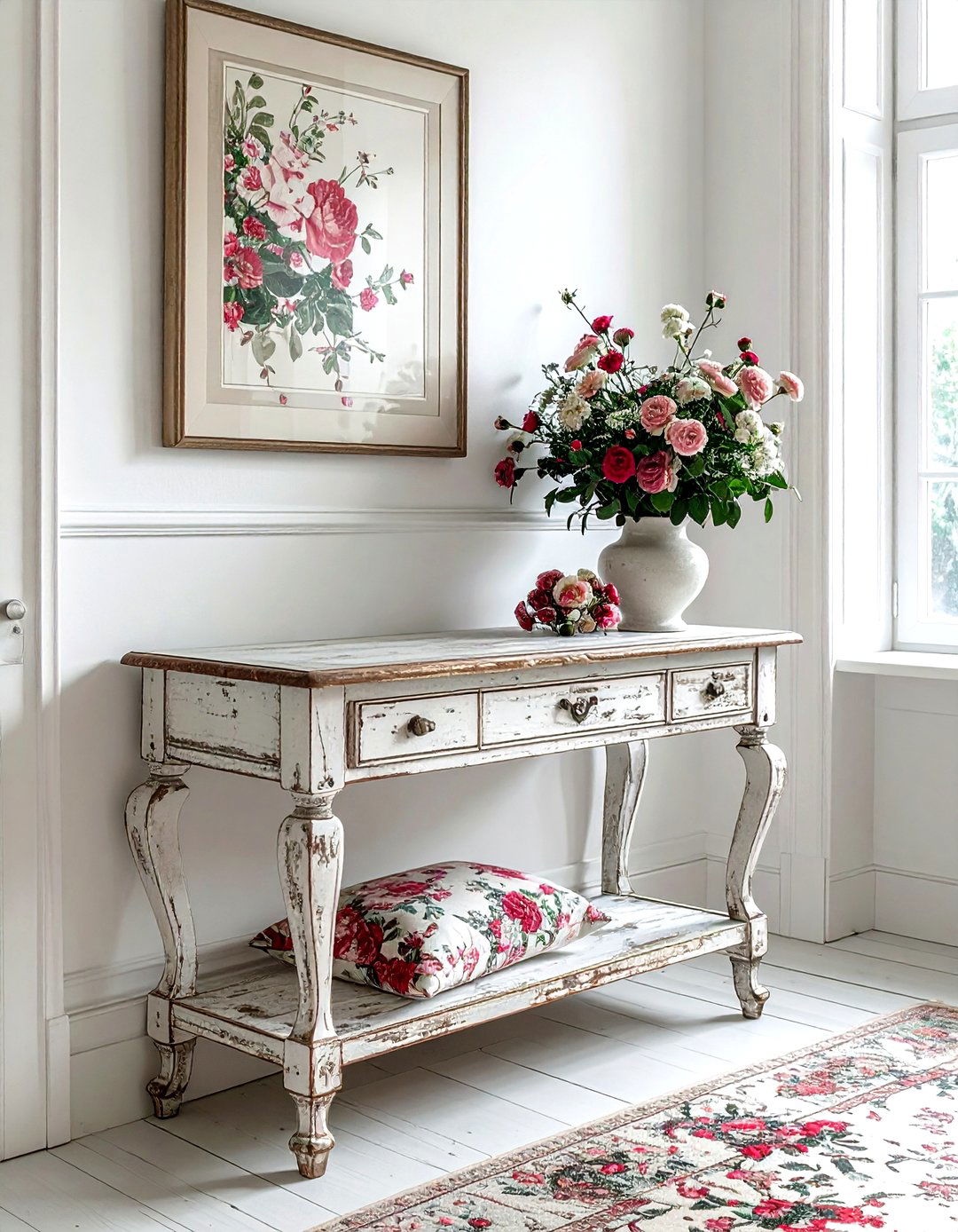 Distressed wood console table - 30 living room sofa table ideas