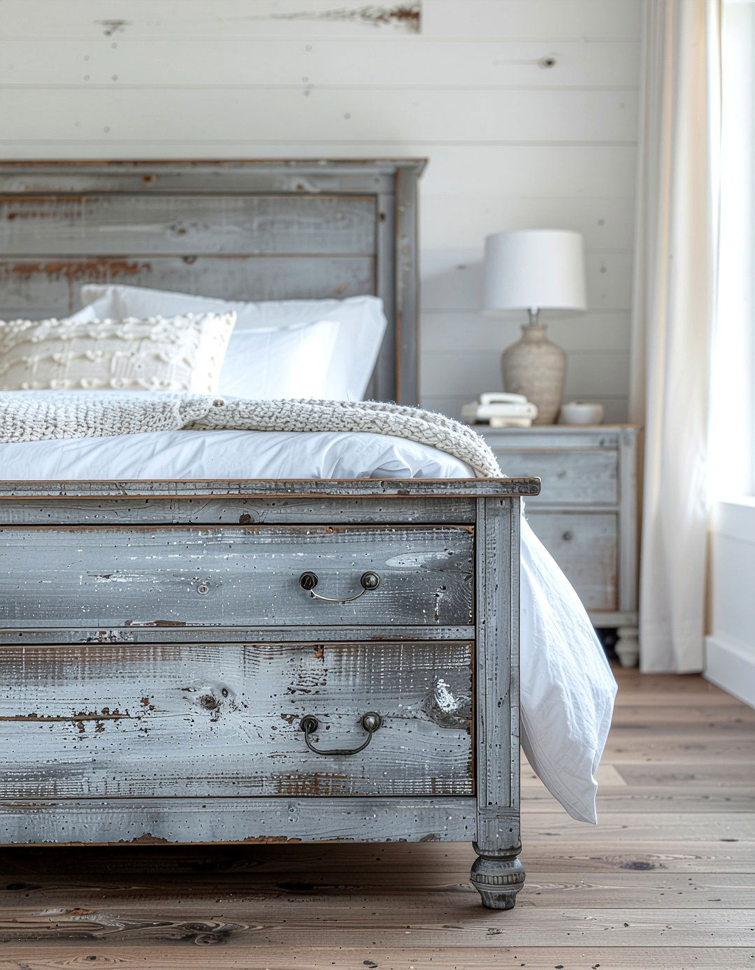 Distressed wood dresser - 30 bedroom texture layering ideas