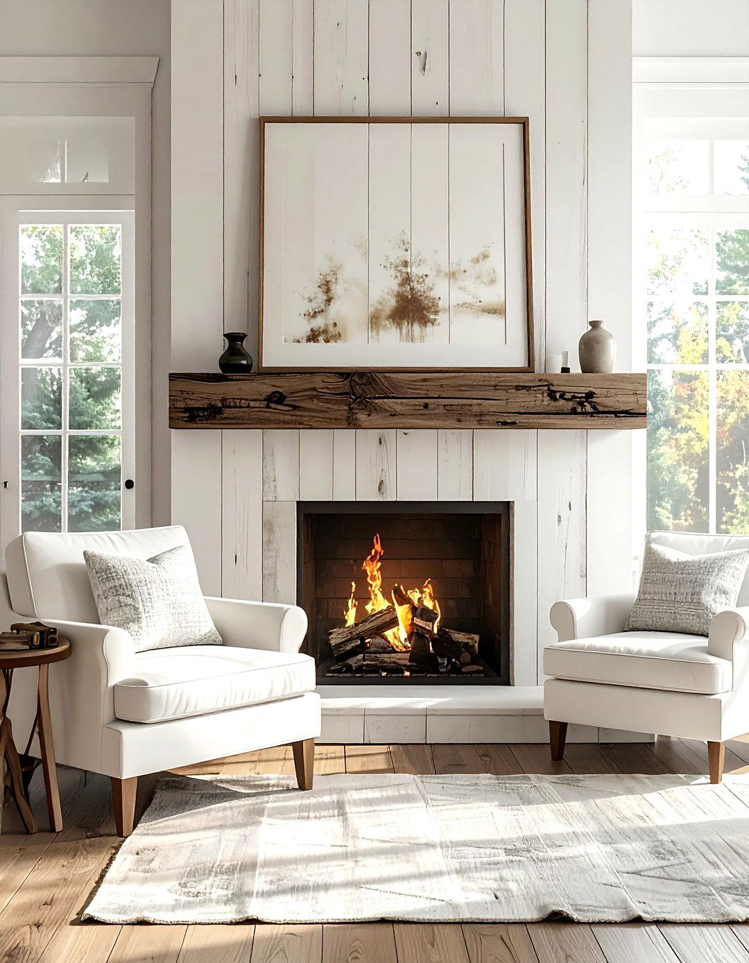 Distressed wood fireplace surround - 30 living room reclaimed furniture ideas