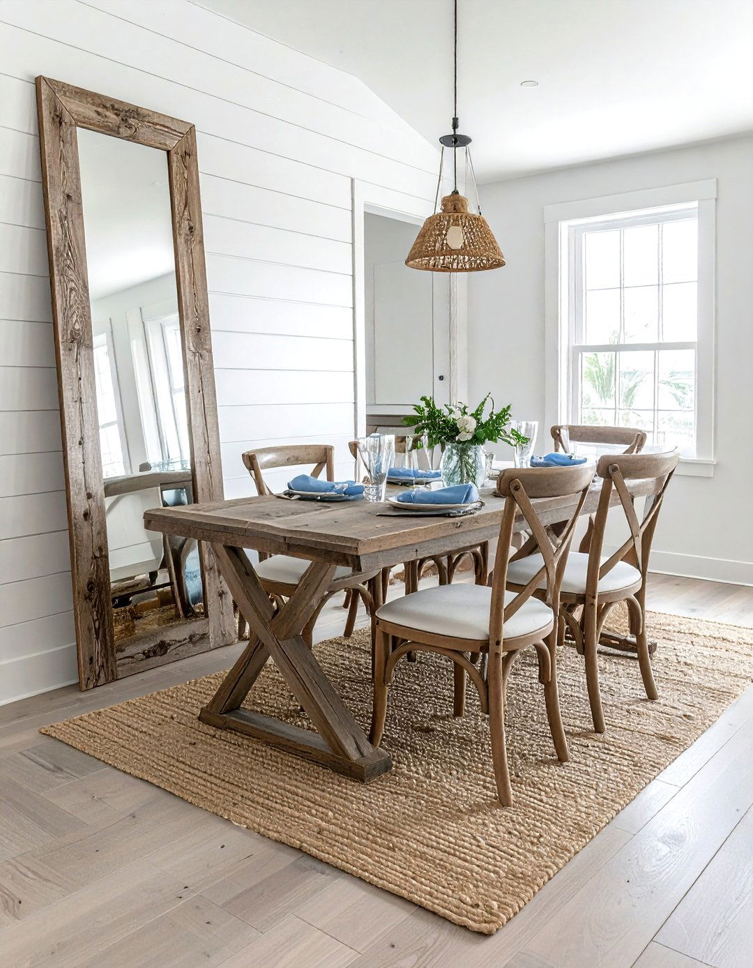 Distressed wood floor mirror - 30 leaning mirror dining room ideas