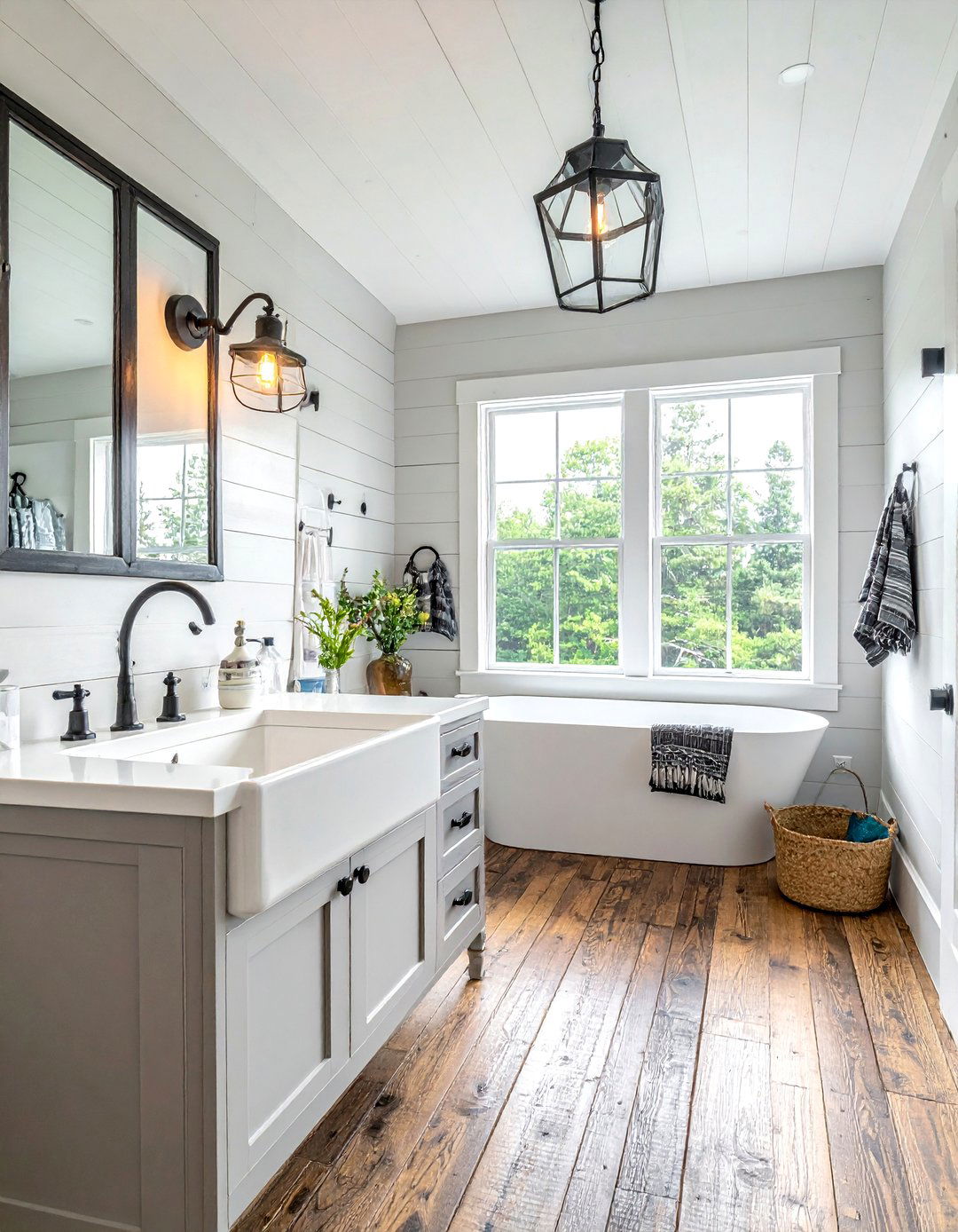 Distressed wood floor - 30 bathroom wood floor ideas