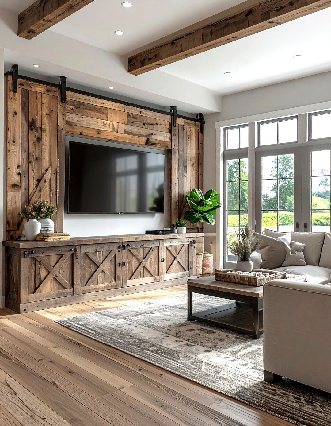 Distressed wood media center - 30 living room reclaimed furniture ideas