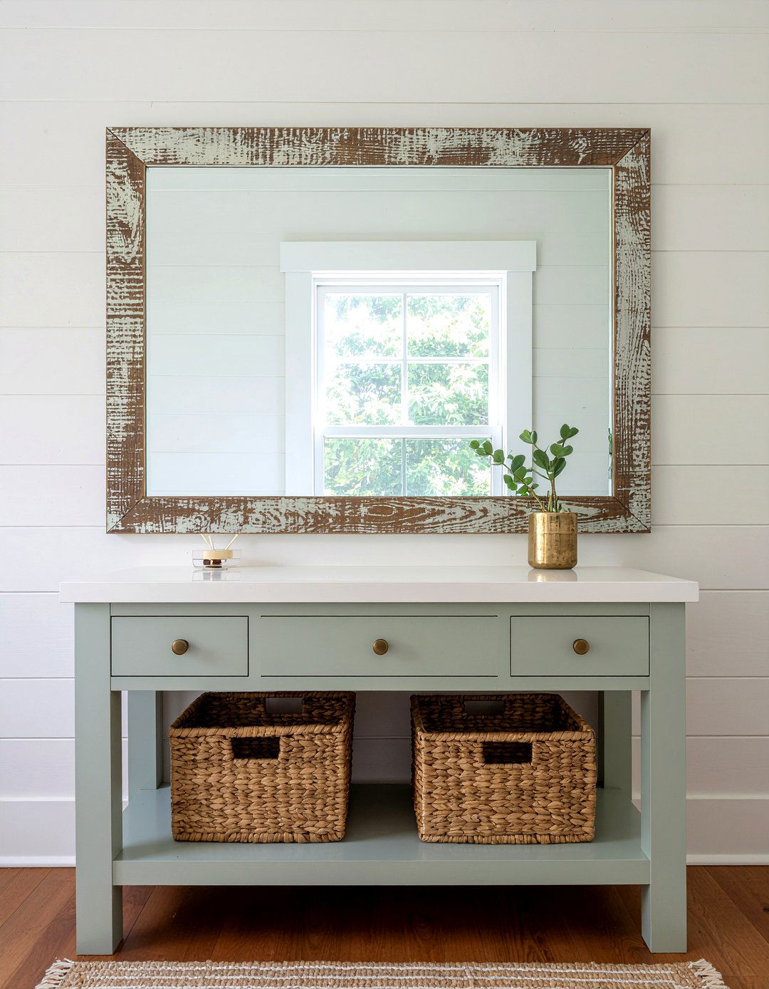 Distressed wood mirror frame - 30 framed bathroom mirror ideas