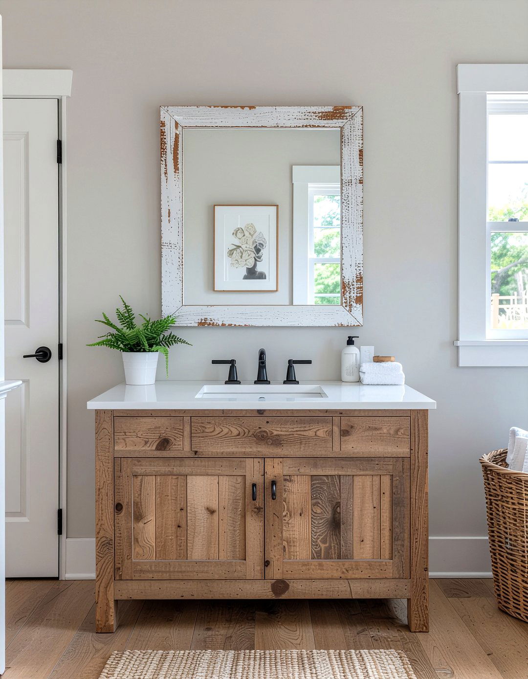 Distressed wood mirror - 30 French country bathroom ideas