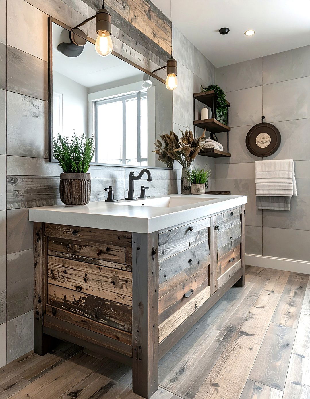 Distressed wood tile - 30 bathroom flooring ideas