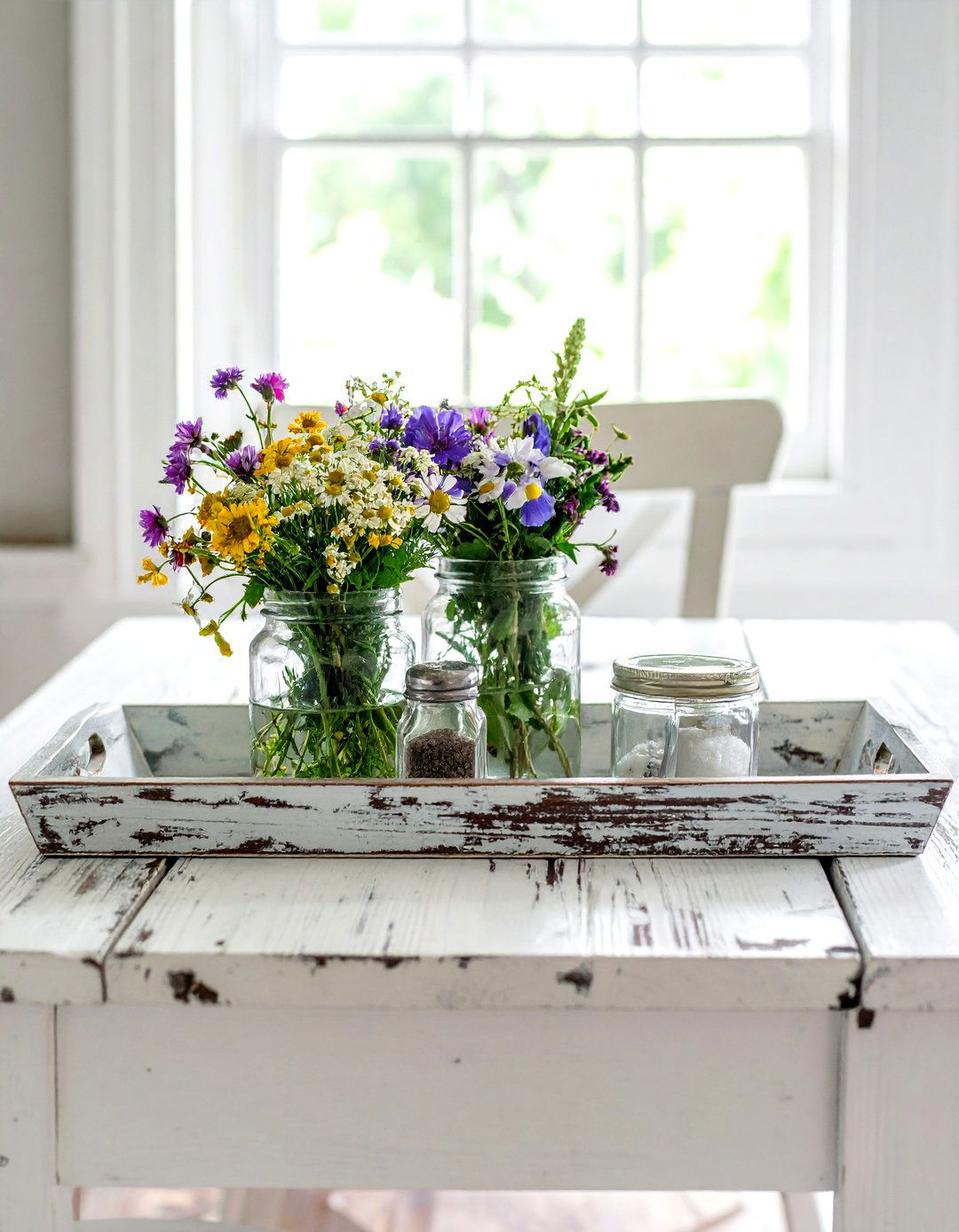 Distressed wood tray - 30 tray centerpiece dining ideas