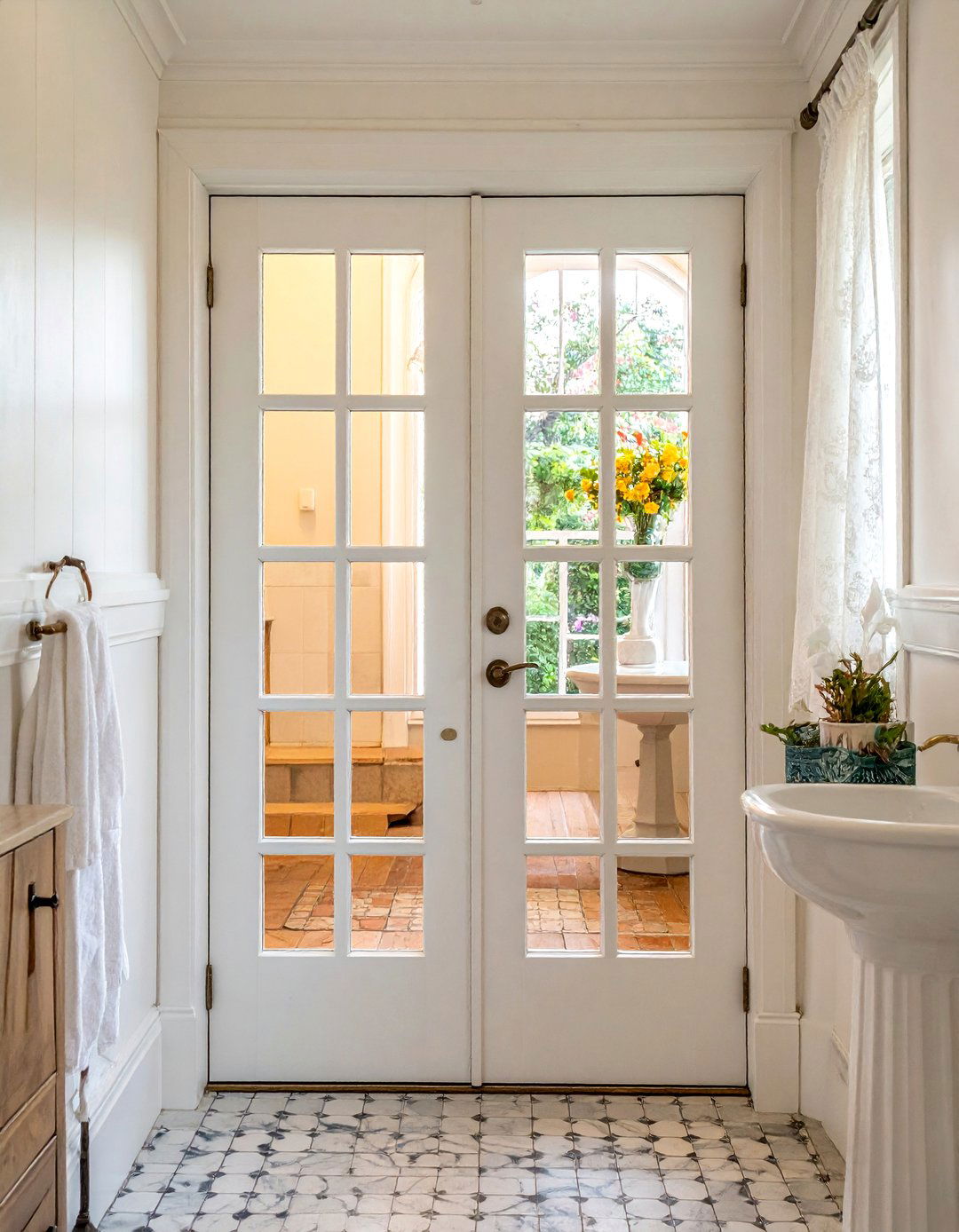 Divided lite pocket door - 30 bathroom pocket door ideas