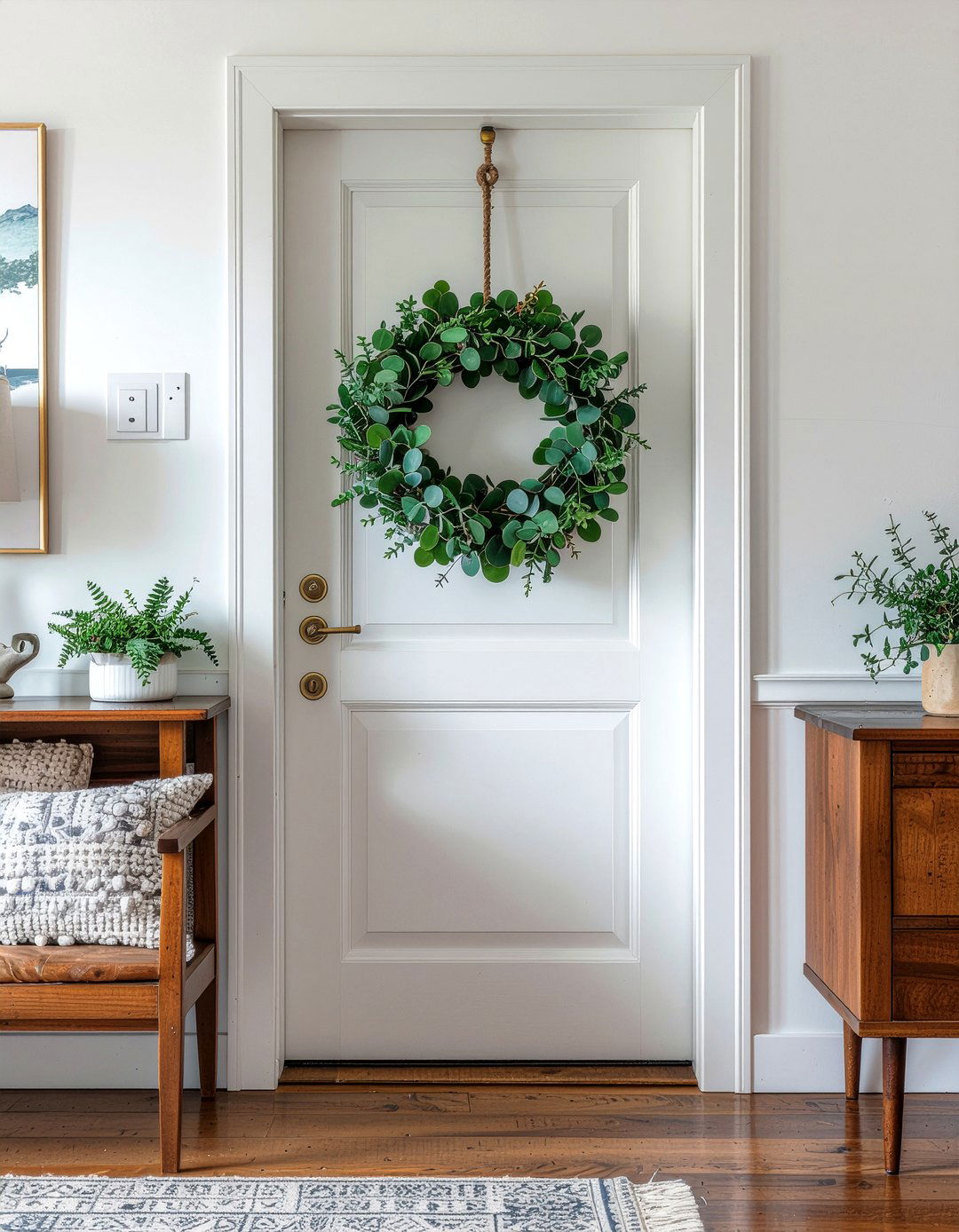Door Wreath - 30 command strip living room ideas