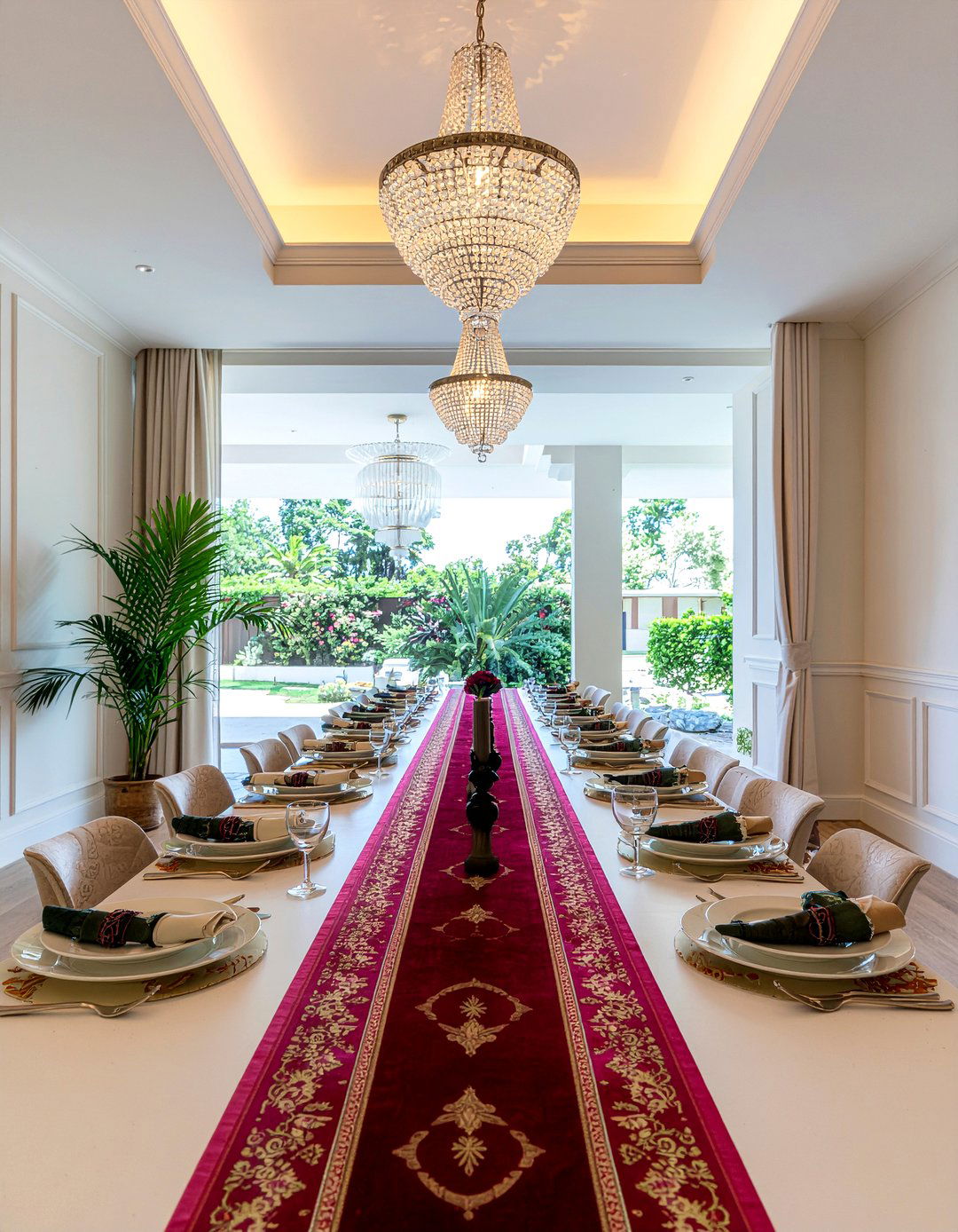 Double Chandeliers Above Table - 30 dining room symmetry ideas