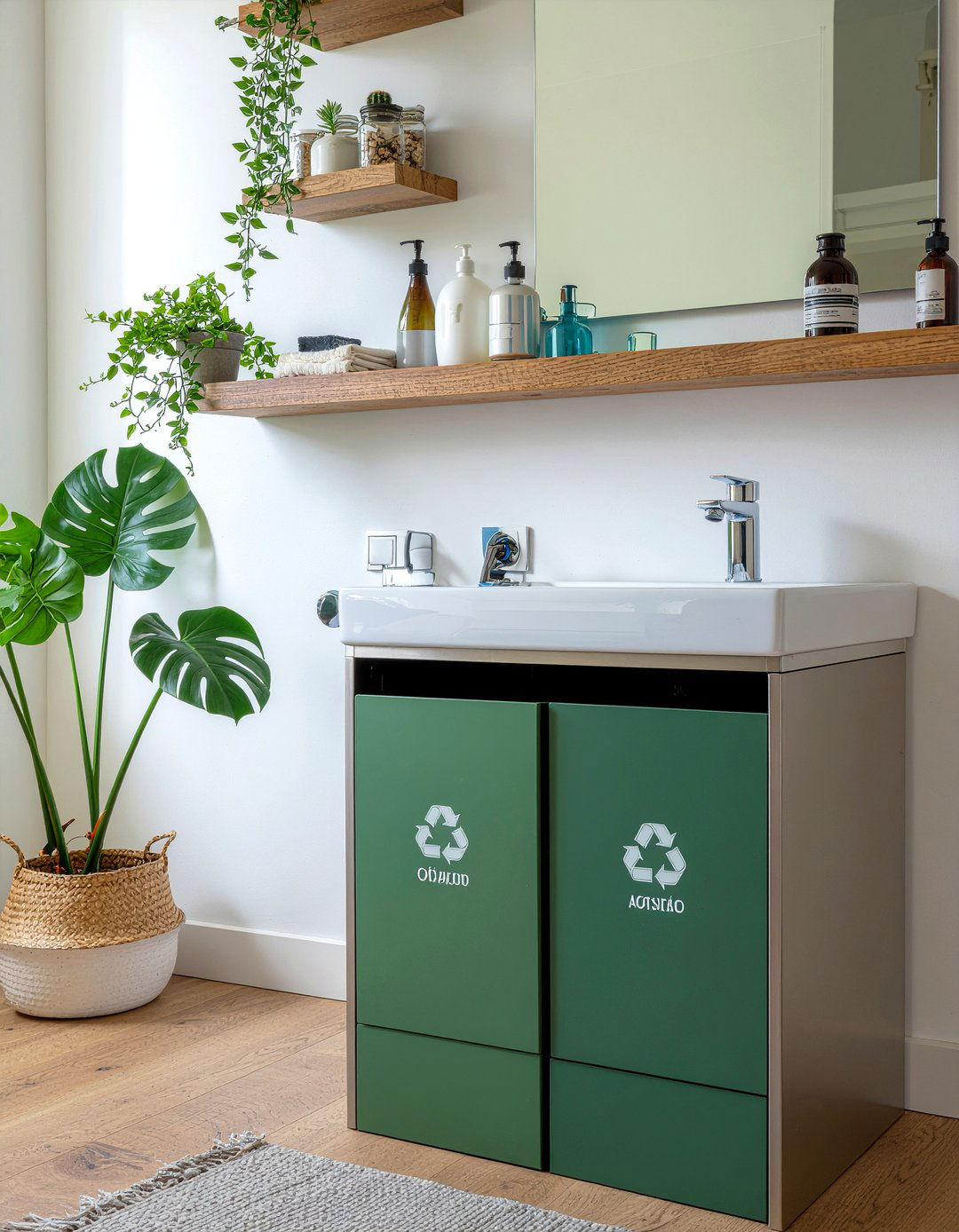 Double Compartment Recycling Bin - 30 bathroom trash can ideas