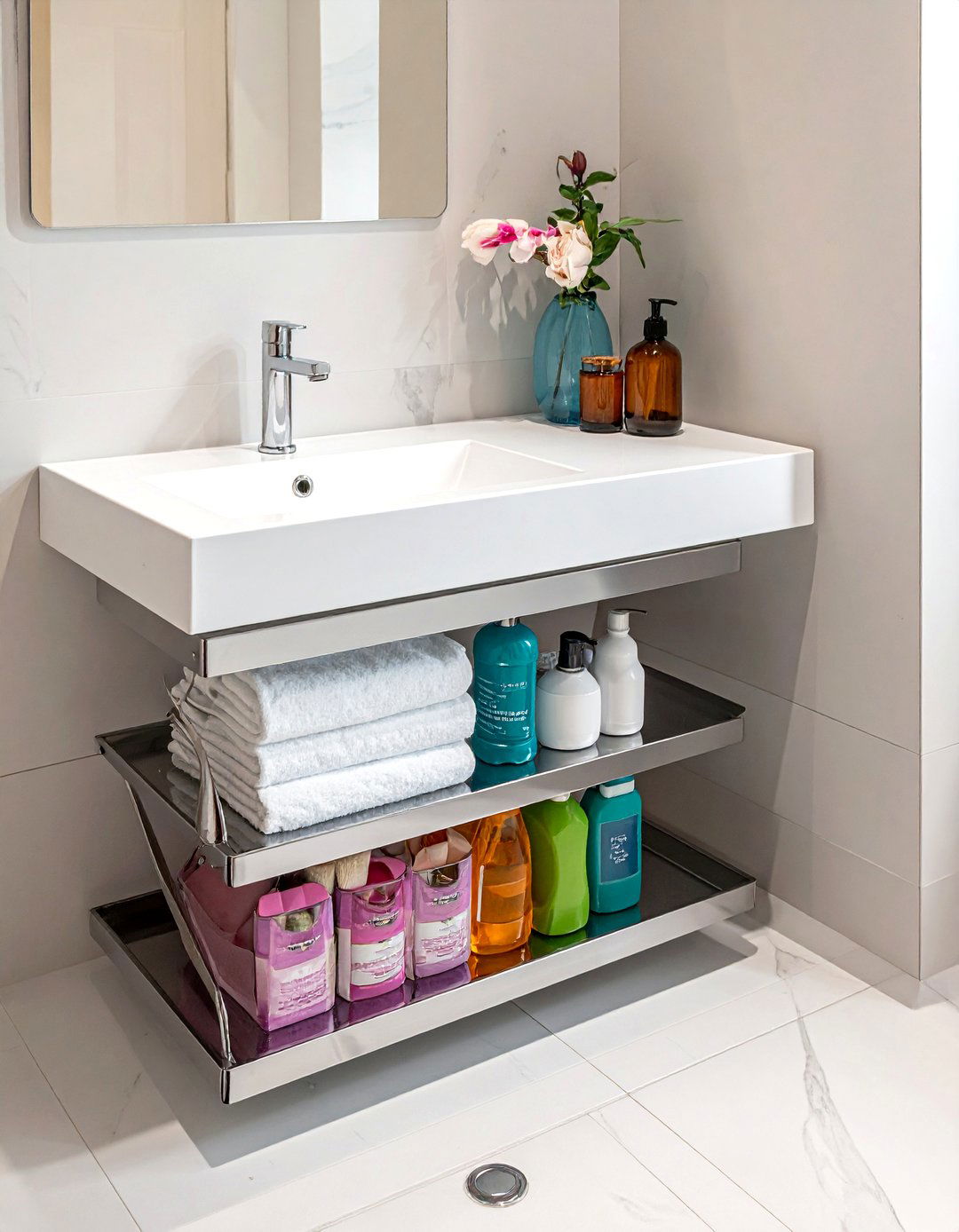 Double Decker Sliding Trays - 30 under sink bathroom storage ideas