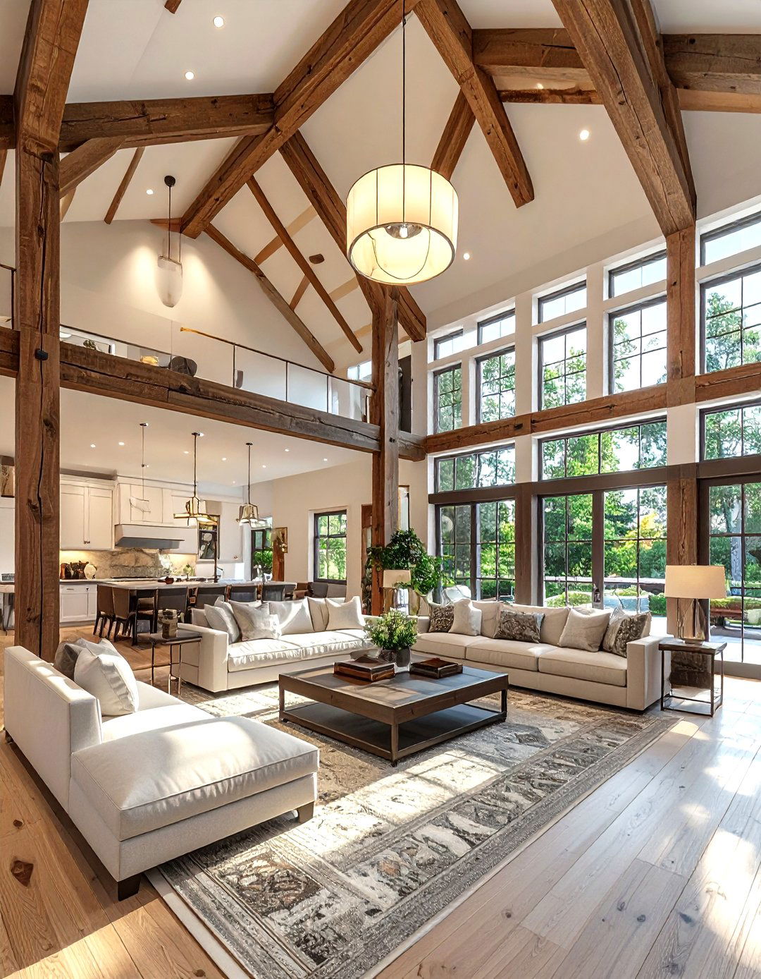 Double Height Living Room Beam - 30 living room post and beam ideas