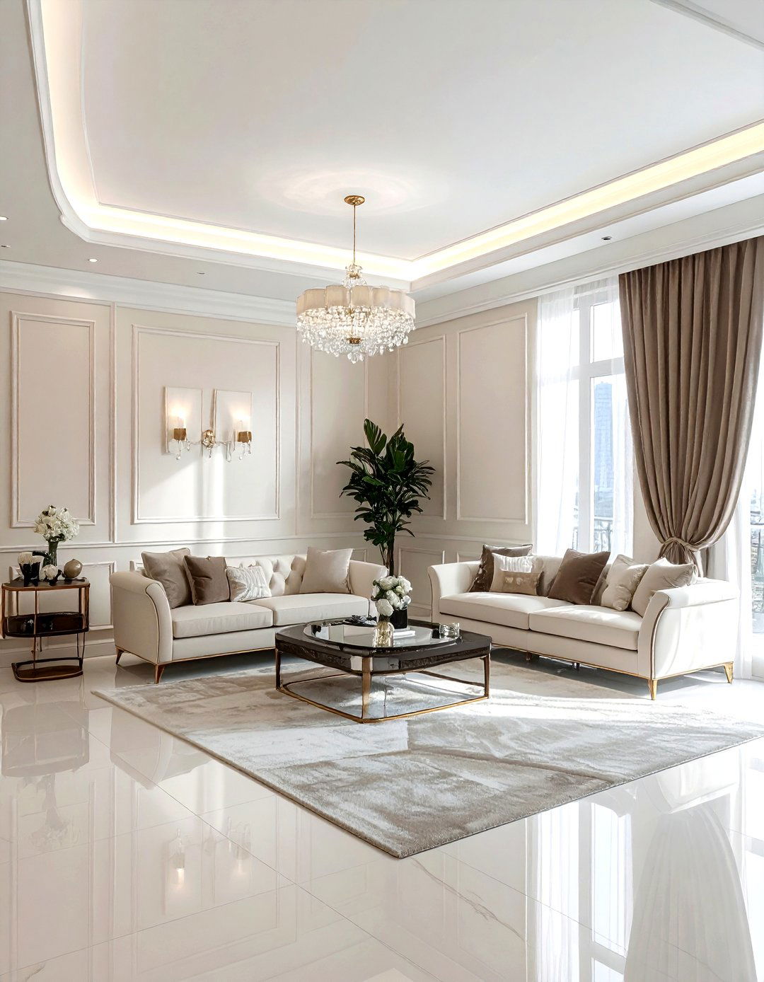 Double Layer Recessed Wall Molding - 30 living room recessed panel ideas