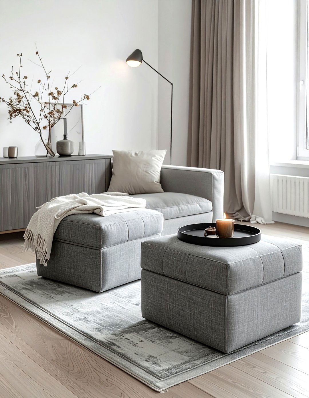 Double Ottoman Living Room Setup - 30 ottoman styling ideas