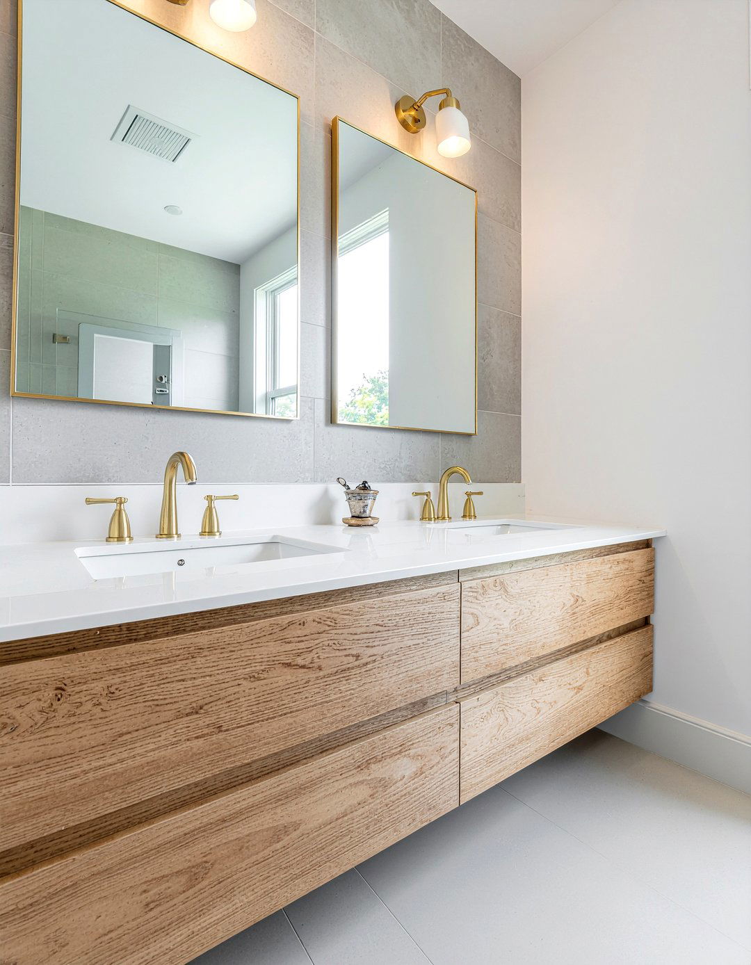 Double Quartz Sink - 30 quartz bathroom ideas