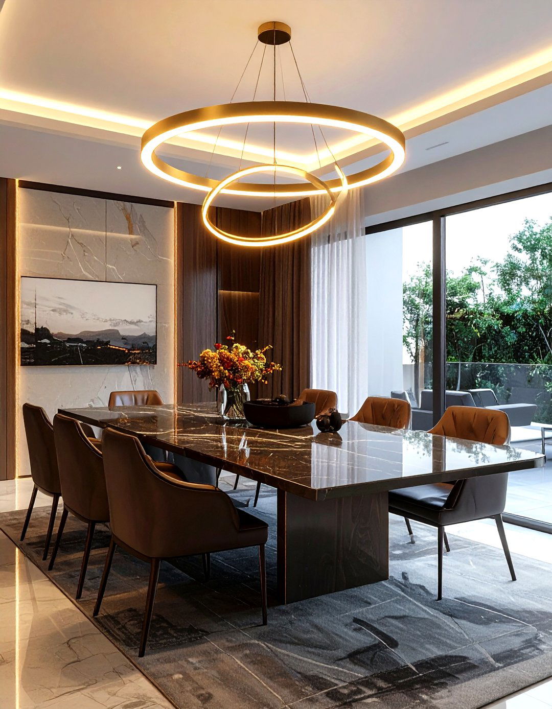 Double Ring LED Chandelier - 30 dining room LED lighting ideas