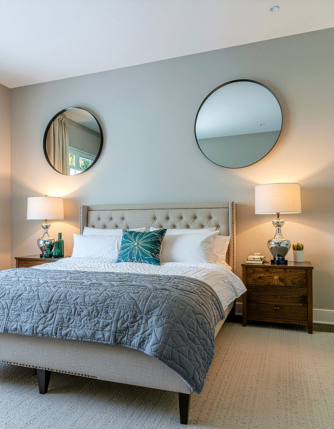 Double Round Mirrors Over Nightstands - 30 bedroom round mirrors