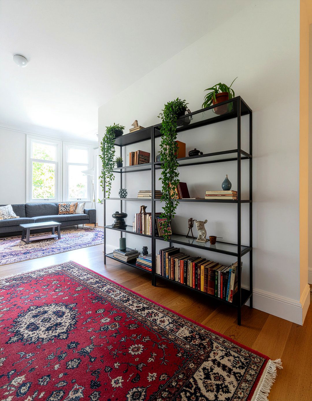 Double Sided Bookshelf Divider - 30 living room entryway ideas